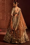 Shop_Prevasu_Gold Net Sequins, Zari, Stones, Mocha Naira Embellished Bridal Lehenga Set _at_Aza_Fashions