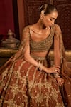 Prevasu_Gold Net Sequins, Beads, Zari Mocha Goddess Embroidered Skirt And Blouse Set _Online_at_Aza_Fashions