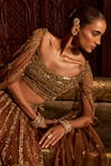 Prevasu_Gold Net Sequins, Beads, Zari Mocha Goddess Embroidered Skirt And Blouse Set _Online
