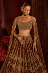 Buy_Prevasu_Gold Net Sequins, Beads, Zari Mocha Goddess Embroidered Skirt And Blouse Set _Online
