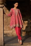 Buy_Jayanti Reddy_Pink Silk Zari, Stones Nebula Zardosi Kurta And Pant Set _at_Aza_Fashions
