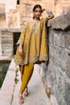 Buy_Jayanti Reddy_Mustard Silk Zari, Stones Nebula Zardosi Tunic And Dhoti Pant Set _at_Aza_Fashions