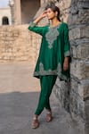 Buy_Jayanti Reddy_Green Silk Embroidery, Zari Reva Tunic And Dhoti Pant Set _at_Aza_Fashions