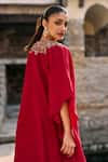 Shop_Jayanti Reddy_Red Silk Embroidery Zooli Threadwork Kaftan And Palazzo Set _at_Aza_Fashions