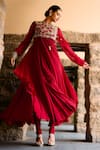 Buy_Jayanti Reddy_Red Chiffon Embroidery, Zari Phalgun Zardosi Anarkali And Churidar Set _at_Aza_Fashions