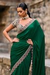 Shop_Jayanti Reddy_Green Crepe Zardozi Nma Embroidered Saree And Blouse Set _at_Aza_Fashions