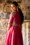 Shop_Jayanti Reddy_Pink Silk Zari, Stones Owl Zardosi Embroidered Anarkali And Palazzo Set _at_Aza_Fashions