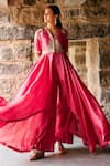 Buy_Jayanti Reddy_Pink Silk Zari, Stones Owl Zardosi Embroidered Anarkali And Palazzo Set _at_Aza_Fashions