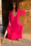 Shop_Jayanti Reddy_Pink Silk Embroidery Leila Zardosi Embellished Kaftan _at_Aza_Fashions