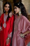 Buy_Jayanti Reddy_Peach Silk Zari, Mirrors Sara Zardosi Embellished Kaftan _Online_at_Aza_Fashions