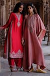 Shop_Jayanti Reddy_Red Silk Embroidery Vashti Kurta And Salwar Set _at_Aza_Fashions