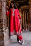Buy_Jayanti Reddy_Red Silk Embroidery Vashti Kurta And Salwar Set _at_Aza_Fashions