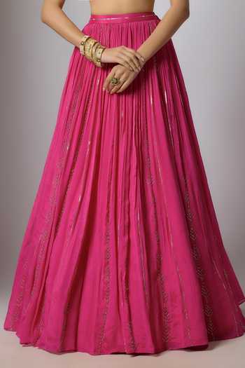 Krishna Padia_Pink Chinon Beads, Pearls, Zari, Mirrors Sweetheart Bandhej Print Lehenga Set _Online_at_Aza_Fashions