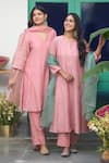 Buy_Trendy Tokari_Peach Silk, Chanderi, Cotton, Organza Zari, Sequins Embroidered Kurta Set _Online_at_Aza_Fashions