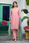 Buy_Trendy Tokari_Peach Silk, Chanderi, Cotton, Organza Embroidery, Straight Kurta Pant Set _Online_at_Aza_Fashions