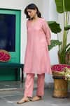 Shop_Trendy Tokari_Peach Silk, Chanderi, Cotton, Organza Embroidery, Straight Kurta Pant Set _Online_at_Aza_Fashions