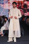 Buy_Jigar & Nikita_Ivory Silk, Chanderi Silk, Satin Embroidery, Zari Paris Handwork Sherwani Set _at_Aza_Fashions