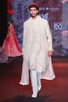 Shop_Jigar & Nikita_Ivory Silk, Chanderi Silk, Satin Embroidery, Zari Paris Handwork Sherwani Set _Online_at_Aza_Fashions