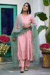 Buy_Trendy Tokari_Peach Silk, Chanderi, Cotton, Organza Zari, Sequins Embroidered Kurta Set _at_Aza_Fashions