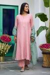 Shop_Trendy Tokari_Peach Silk, Chanderi, Cotton, Organza Zari, Sequins Embroidered Kurta Set _Online_at_Aza_Fashions