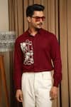 Runit Gupta_Red Vegan Silk Embroidery Artbeat Pattern Shirt _Online_at_Aza_Fashions