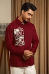 Buy_Runit Gupta_Red Vegan Silk Embroidery Artbeat Pattern Shirt _at_Aza_Fashions