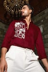 Buy_Runit Gupta_Red Vegan Silk Embroidery Artbeat Pattern Shirt _Online