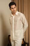 Runit Gupta_Ivory Chanderi Silk Embroidery Polka Party Shirt _Online_at_Aza_Fashions