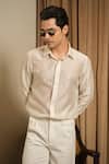 Runit Gupta_Ivory Chanderi Silk Embroidery Polka Party Shirt _at_Aza_Fashions