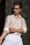 Runit Gupta_Ivory Chanderi Silk Embroidery Polka Party Shirt _Online