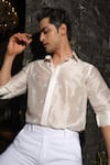 Buy_Runit Gupta_Ivory Chanderi Silk Embroidery Polka Party Shirt _Online