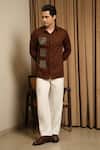 Buy_Runit Gupta_Brown Vegan Silk Embroidery, Metallic Thread Patch Shirt _Online_at_Aza_Fashions