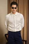 Shop_Runit Gupta_Ivory Vegan Silk Embroidery Rush Tux Shirt _Online_at_Aza_Fashions