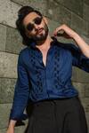 Buy_Runit Gupta_Blue Vegan Silk Embroidery, Beads Arrow Shirt _Online_at_Aza_Fashions