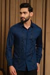 Buy_Runit Gupta_Blue Vegan Silk Embroidery, Beads Arrow Shirt _at_Aza_Fashions