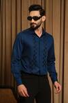 Buy_Runit Gupta_Blue Vegan Silk Embroidery, Beads Arrow Shirt _Online