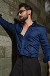 Shop_Runit Gupta_Blue Vegan Silk Embroidery, Beads Arrow Shirt _Online