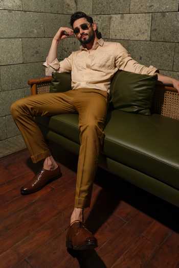 Buy_Runit Gupta_Beige Vegan Silk Embroidery Golden Doodle Shirt _Online
