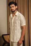 Runit Gupta_Ivory Chanderi Silk Embroidery Soft Square Shirt _Online_at_Aza_Fashions