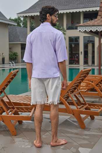 Shop_Runit Gupta_Lavender Cotton Embroidery Shore Shirt _at_Aza_Fashions