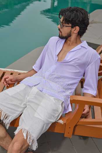Runit Gupta_Lavender Cotton Embroidery Shore Shirt _Online_at_Aza_Fashions