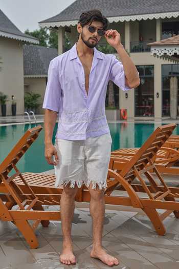 Buy_Runit Gupta_Lavender Cotton Embroidery Shore Shirt _at_Aza_Fashions