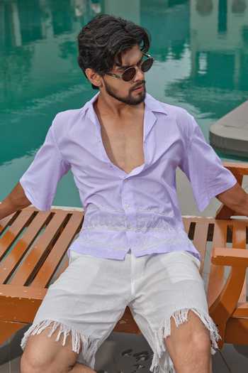 Buy_Runit Gupta_Lavender Cotton Embroidery Shore Shirt _Online_at_Aza_Fashions