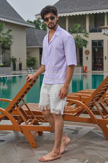 Shop_Runit Gupta_Lavender Cotton Embroidery Shore Shirt _Online_at_Aza_Fashions