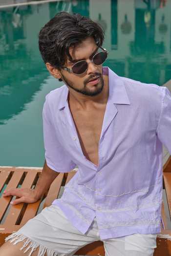 Runit Gupta_Lavender Cotton Embroidery Shore Shirt _at_Aza_Fashions