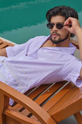 Buy_Runit Gupta_Lavender Cotton Embroidery Shore Shirt 