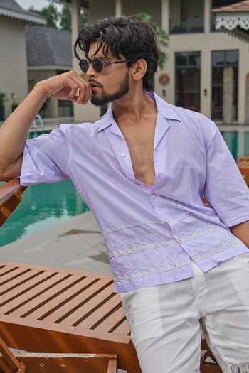 Shop_Runit Gupta_Lavender Cotton Embroidery Shore Shirt 