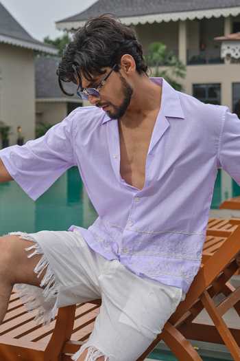 Runit Gupta_Lavender Cotton Embroidery Shore Shirt _Online
