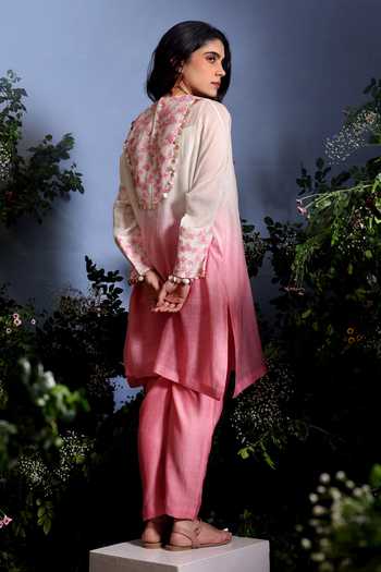 Buy_Taisha_Pink Chanderi Embroidery, Sequins, Tassels Miora Pure Malai Kurta And Pant Set _Online_at_Aza_Fashions