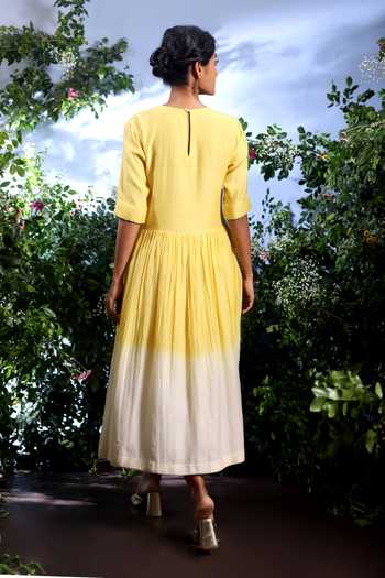 Shop_Taisha_White Chanderi Embroidery Round Neck Midi Dress _at_Aza_Fashions